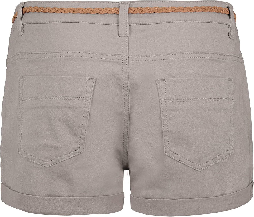 Sublevel Damen Kurze Hose Stretch-Shorts mit Flecht-Gürtel XS Light-grey, XS Light-grey