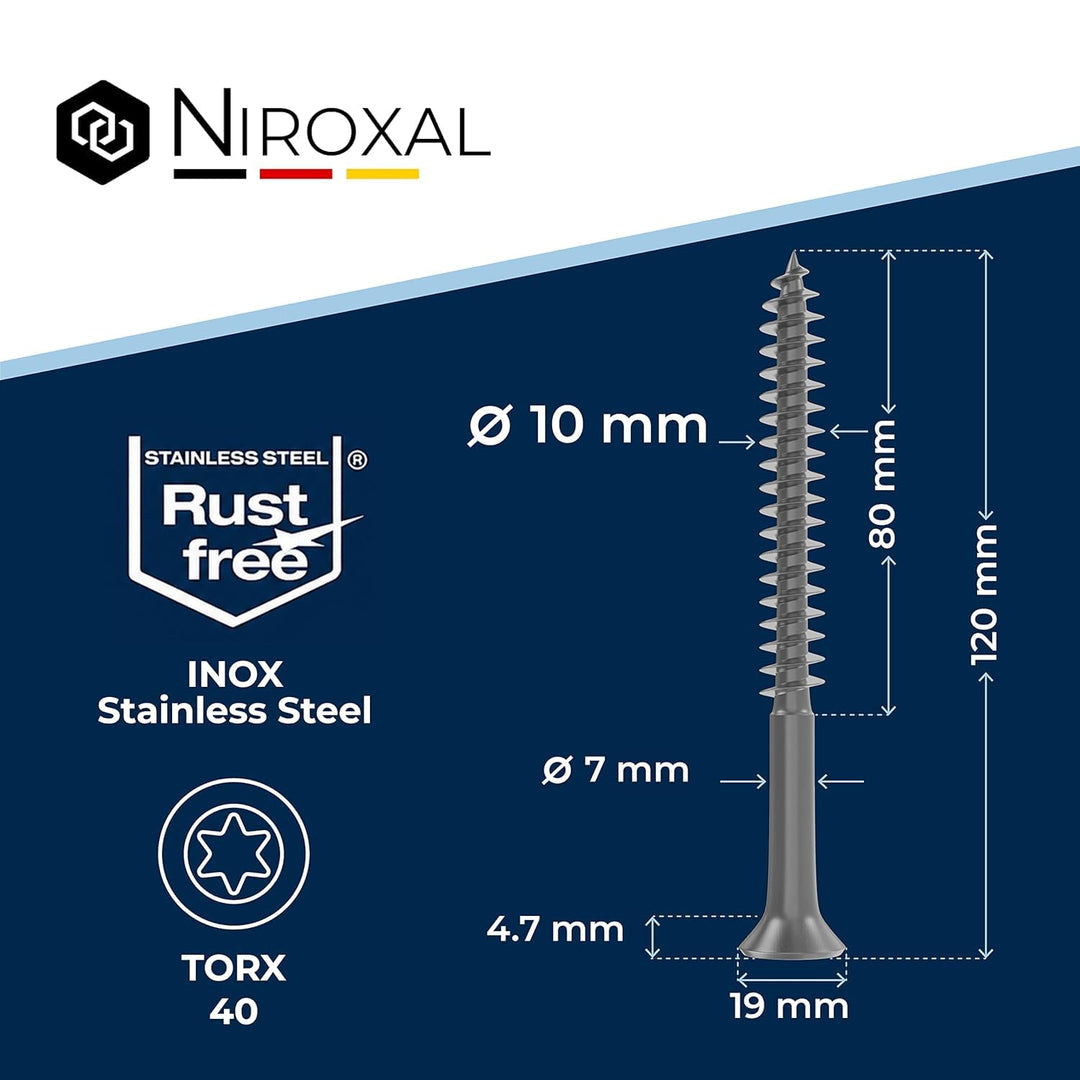 Schrauben Torx Edelstahlschrauben 10x120 Edelstahl V2A rostfrei Spanplattenschrauben für Holz Teilge