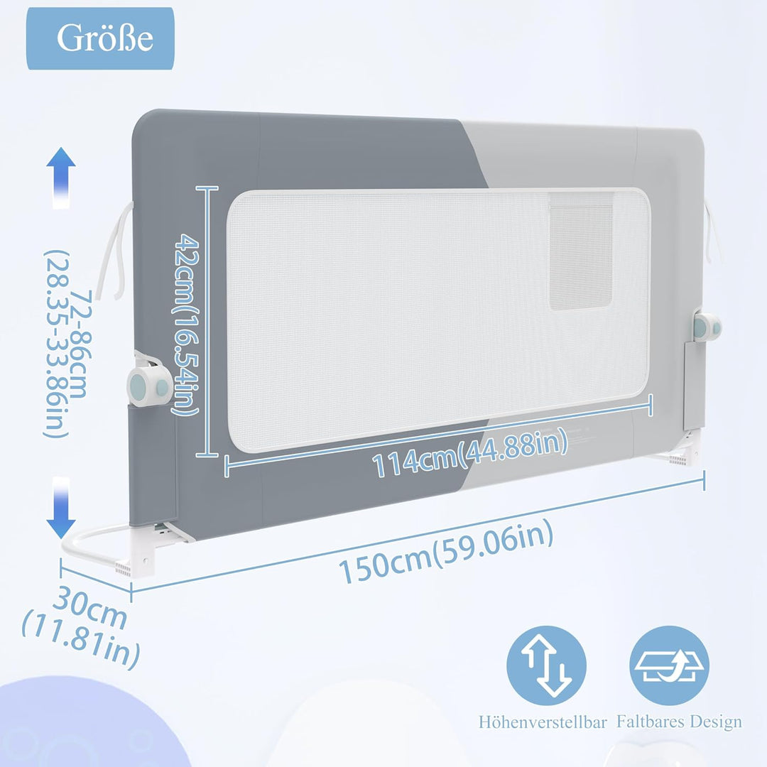HENGMEI Rausfallschutz Bett 150 cm Bettgitter Bettschutzgitter Kinderbettgitter Zusammenklappbar um