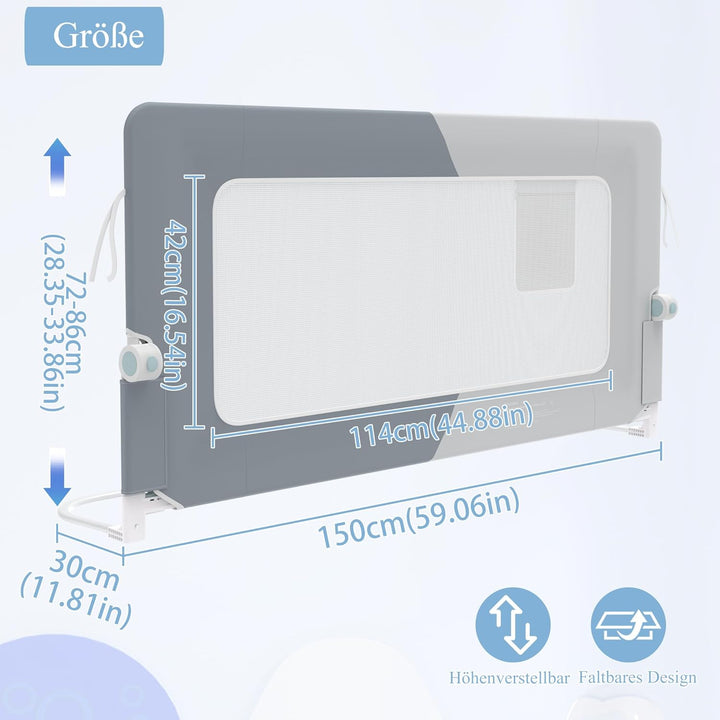 HENGMEI Rausfallschutz Bett 150 cm Bettgitter Bettschutzgitter Kinderbettgitter Zusammenklappbar um