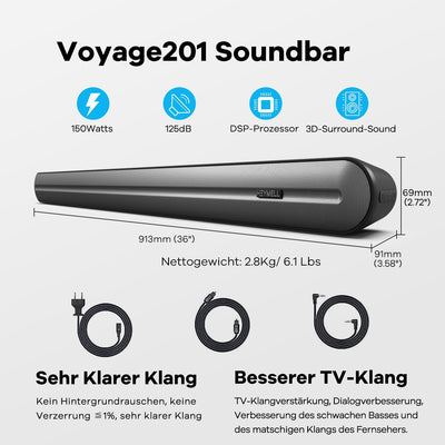 Heymell 150W Soundbar für TV Geräte,TV Lautsprecher Mit 6 Lautsprechern, TV Soundbar Klare Sound ohn