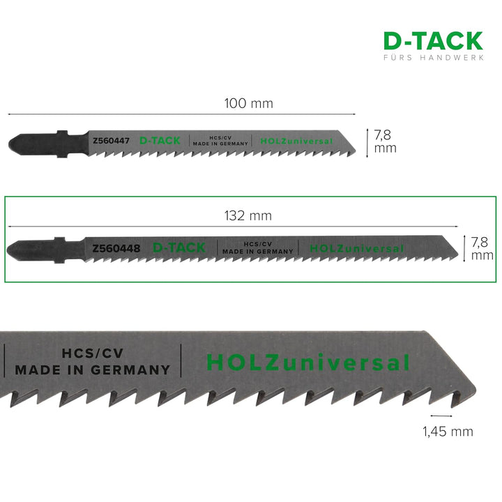 D-TACK Stichsägeblatt HOLZuniversal | 132 x 7,8 mm | 10 Stück | Für saubere und schnelle Schnitte du