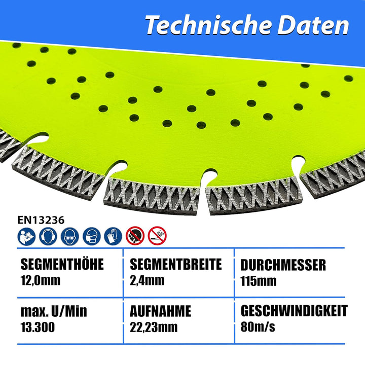 LXDIAMOND Diamant-Trennscheibe 115mm x 22,23mm - perfekt geeignet für Beton Stahlbeton Klinker Grani