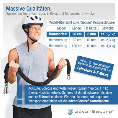 advanSecure® Hochsicherheits-Kettenschloss | optimal für Fahrrad und E-Bike | Sicherheitsstufe 8/10