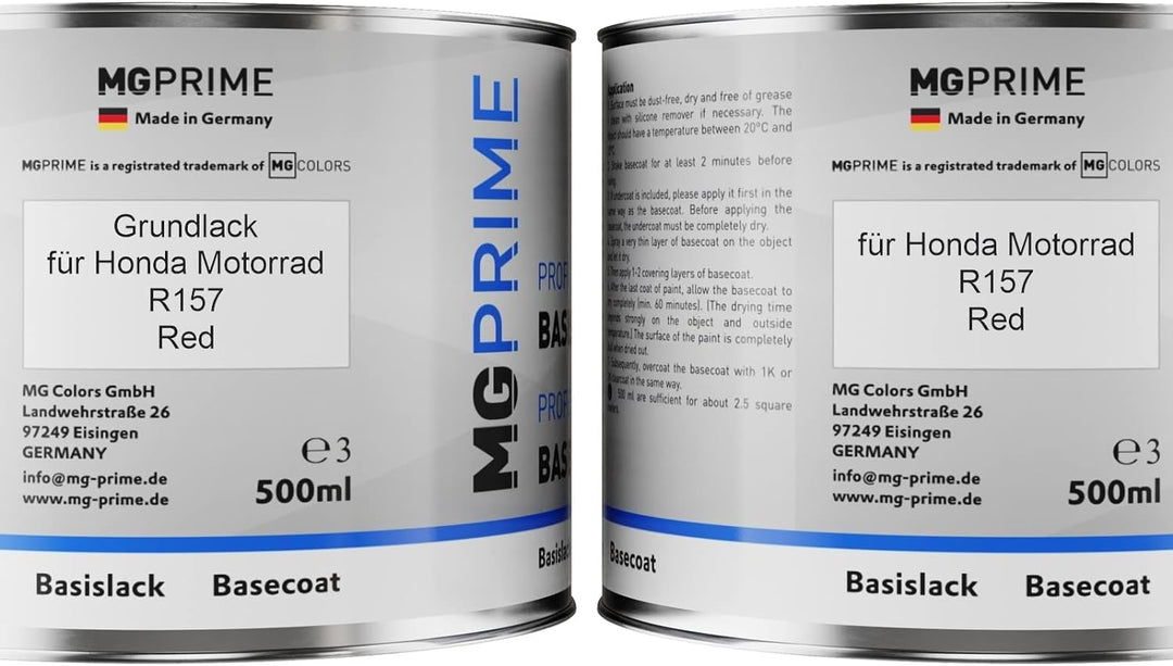 MG PRIME Motorradlack Dose Set für Honda Motorrad R157 Red Grundlack Basislack 2K Klarlack Härter sp