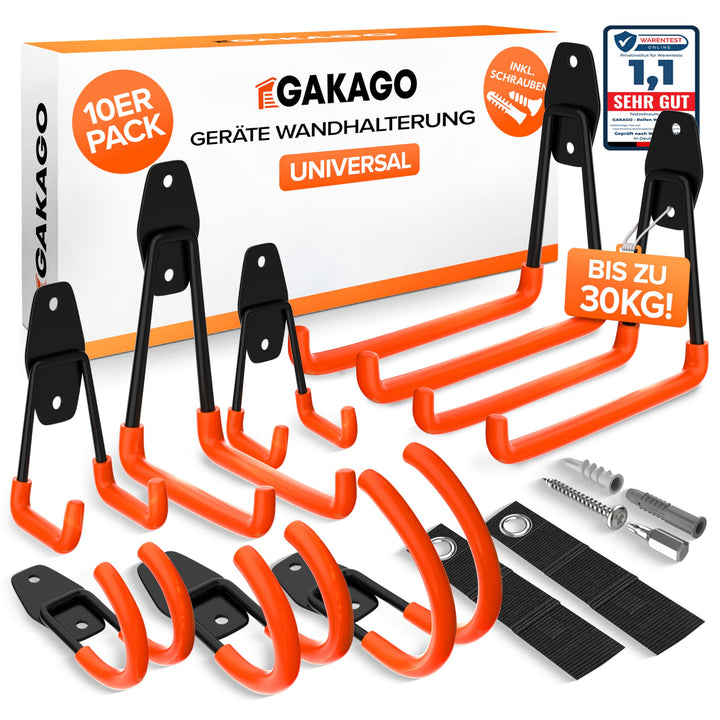 Gakago Gerätehalter Wandhalterung – 10er Garagenhaken Set inkl. Dübel, Schrauben & Anleitung – Werkz