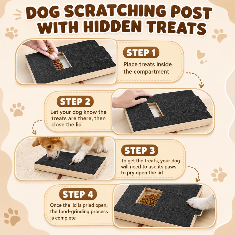 Kratzbrett für Hunde mit Leckerlibox 35x25x3cm, Stressfrei Kratzbrett für Hundekrallen, Hunde Kralle