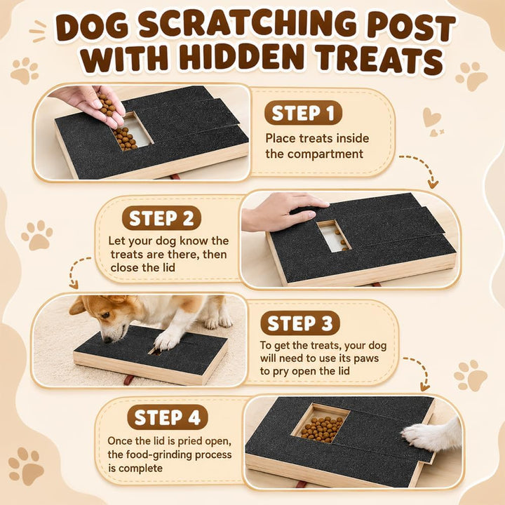 Kratzbrett für Hunde mit Leckerlibox 35x25x3cm, Stressfrei Kratzbrett für Hundekrallen, Hunde Kralle