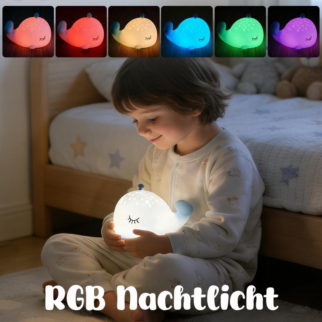 Nachtlicht Kinder mit Weissem Rauschen, Stilllicht Dimmbar Wal Lampe für Baby Kinderzimmer, Wiederau