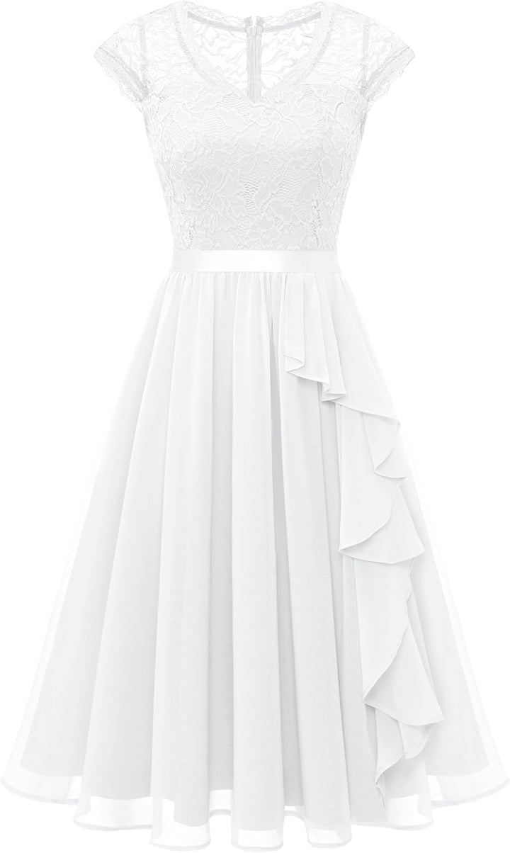 Wedtrend Abendkleid Elegant für Hochzeit Elegant A Linie Rüschenkleid Cocktailkleid Damen Knielang W