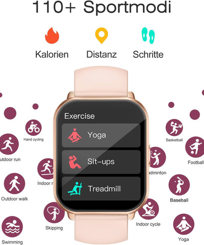 Cloudpoem Smartwatch,1.69 Zoll HD-Touch Screen Fitnessuhr mit SpO2-Überwachung Pulsuhr Schlafmonitor