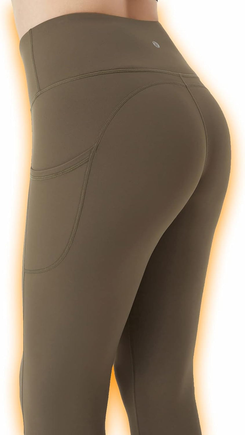 ineepor Thermo Leggings Damen Outdoor mit Fleece Gefütterte Leggins Taschen Hohe Taille Winter wasse