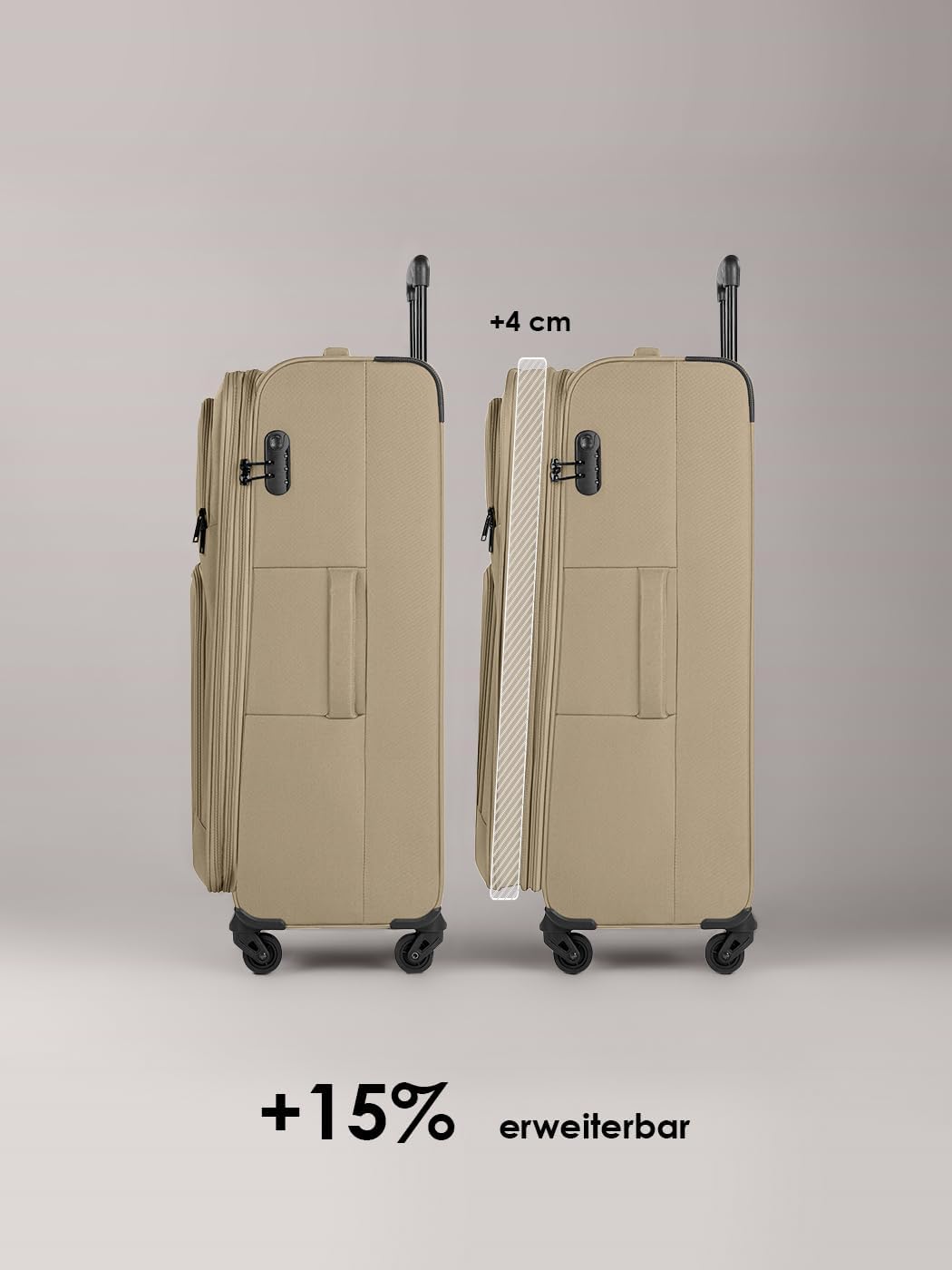 SMARTBOX grosser Weichgepäck Check-in Koffer für Damen &amp; Herren Beige L, Beige L