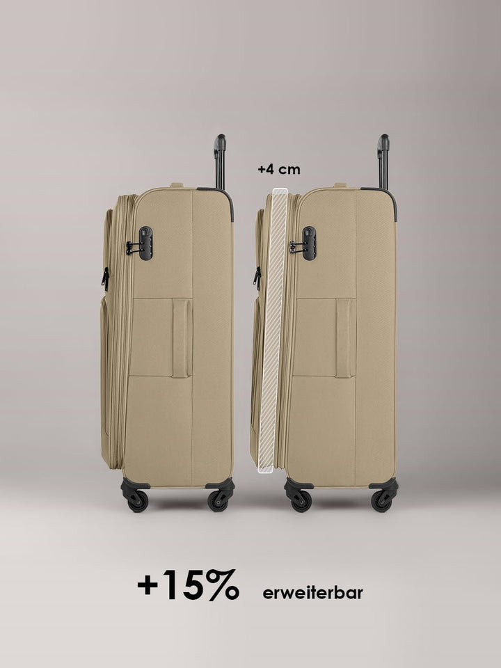 SMARTBOX grosser Weichgepäck Check-in Koffer für Damen &amp; Herren Beige L, Beige L