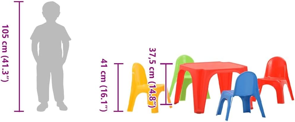 Kindertisch und Stuhlset aus 100% PP, UV-beständig, 55x55x37,5 cm, 4 Stühle, kinderzimmer babyzimmer