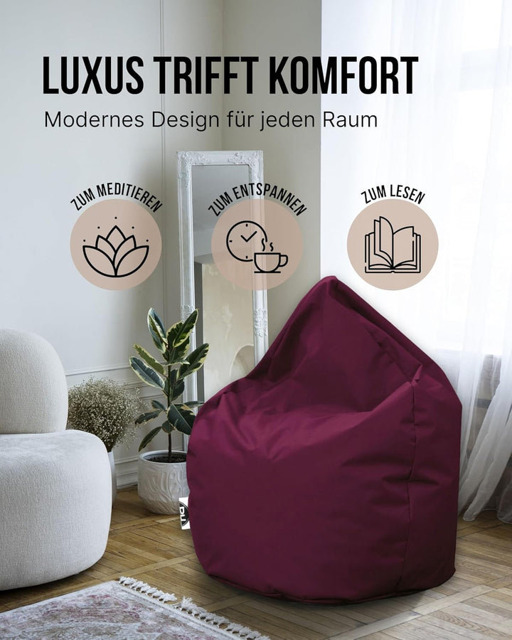 PATCH HOME Patchhome Sitzsack Tropfenform mit Reissverschluss Nachfüllbar - für In &amp; Outdoor - mit S