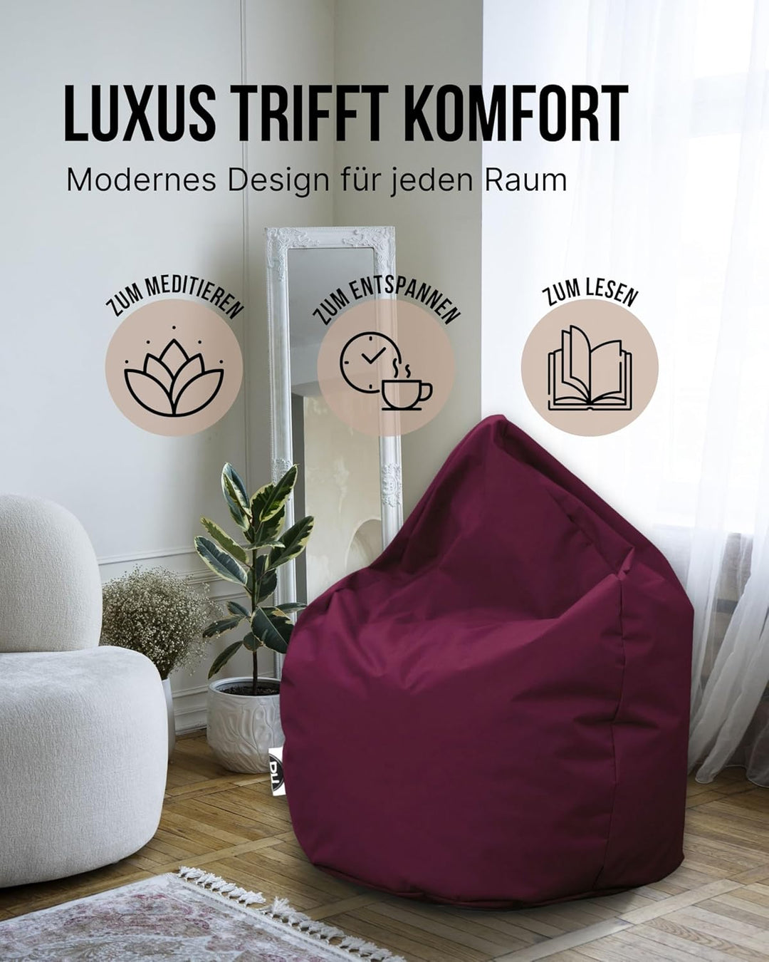 PATCH HOME Patchhome Sitzsack Tropfenform mit Reissverschluss Nachfüllbar - für In &amp; Outdoor - mit S