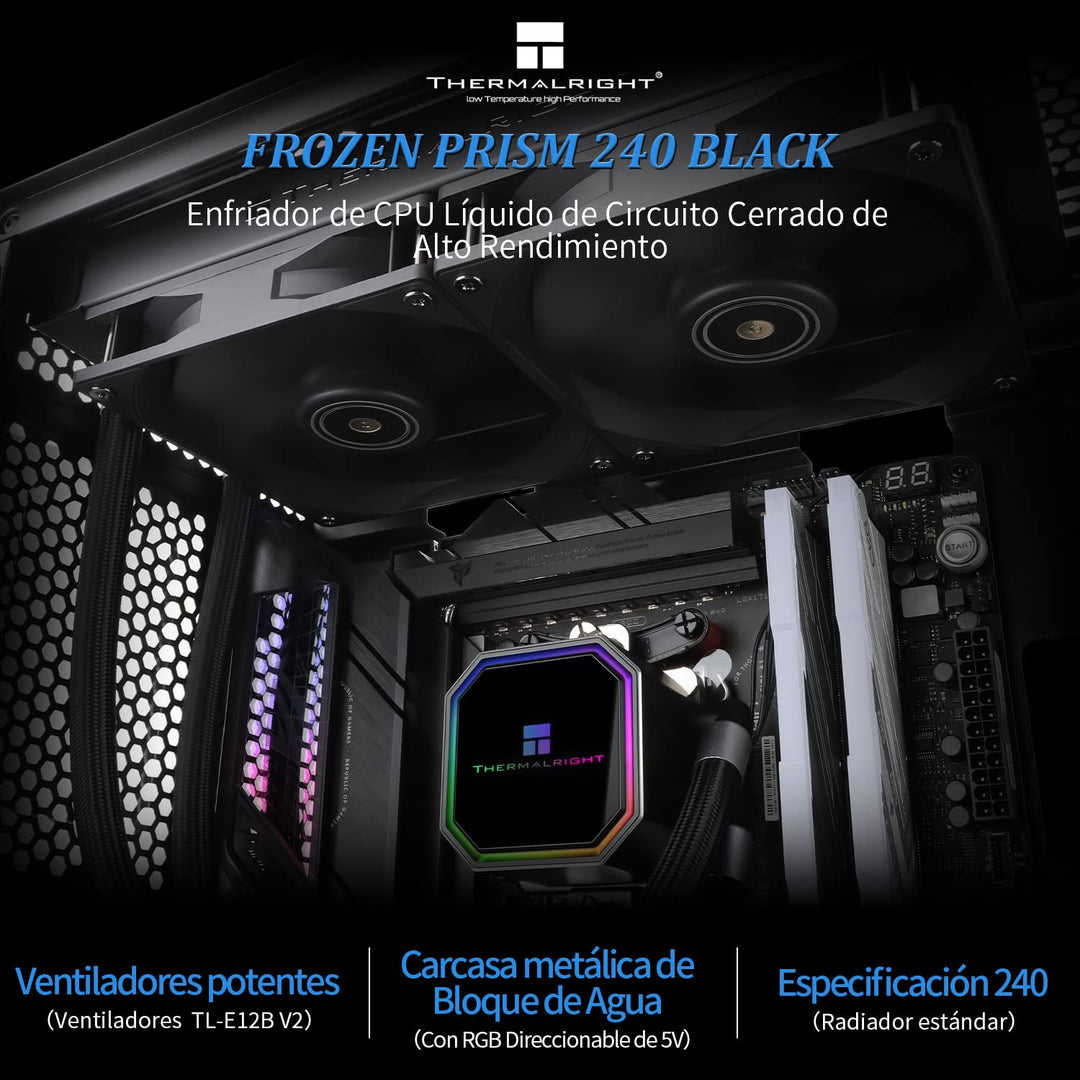 Thermalright Frozen Prism 240 Black AIO Wasserkühler, Flüssig-CPU-Kühler, 2×120mm PWM-Lüfter Wasser-