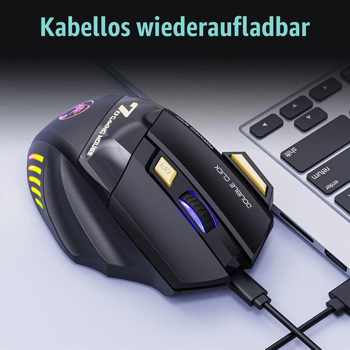 VEGCOO C8 Wireless Gaming Maus, wiederaufladbare Silent Click Gaming Maus mit 2.4G USB-Empfänger, 3