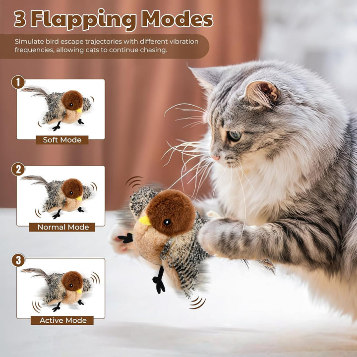 4 St Interaktives Katzenspielzeug Fliegender Vogel, Aufladbares Vogel Spielzeug Katze mit 3 Klein Vo