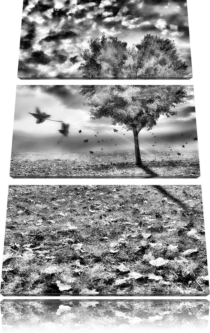 Pixxprint Monocrome, Herzbaum 3-Teiler Leinwandbild 120x80 Bild auf Leinwand