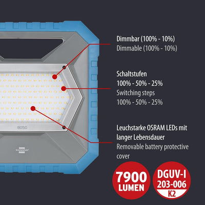 Brennenstuhl LED Hybrid Baustrahler BS 8050 MH (Kompatibel zum Bosch Professional 18V Akku System, A