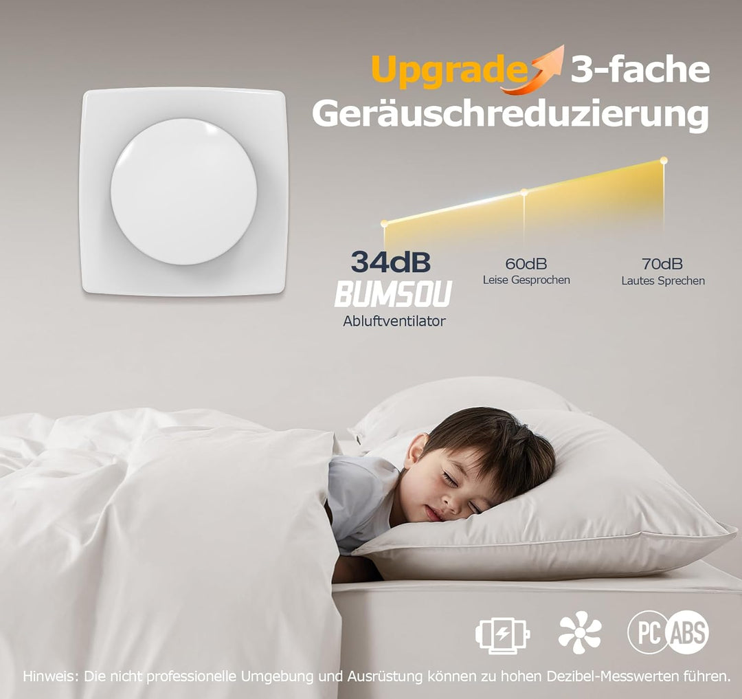 Badlüfter 100mm mit Schalter - 130m³/h Starker Lüftung Energiesparend WC Lüfter - Leiser Badezimmer