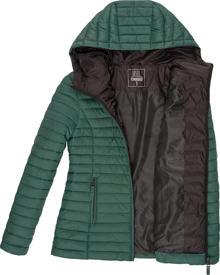 MARIKOO Damen leichte Übergangsjacke Steppjacke mit Kapuze Asraa XS-3XL, XS Dark Green