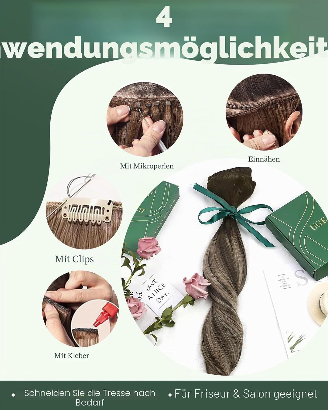 Ugeat Weft Extensions Echthaar Aschblond Balayage Tressen Extensions Echthaar Ombre Bunkelbraun Echt