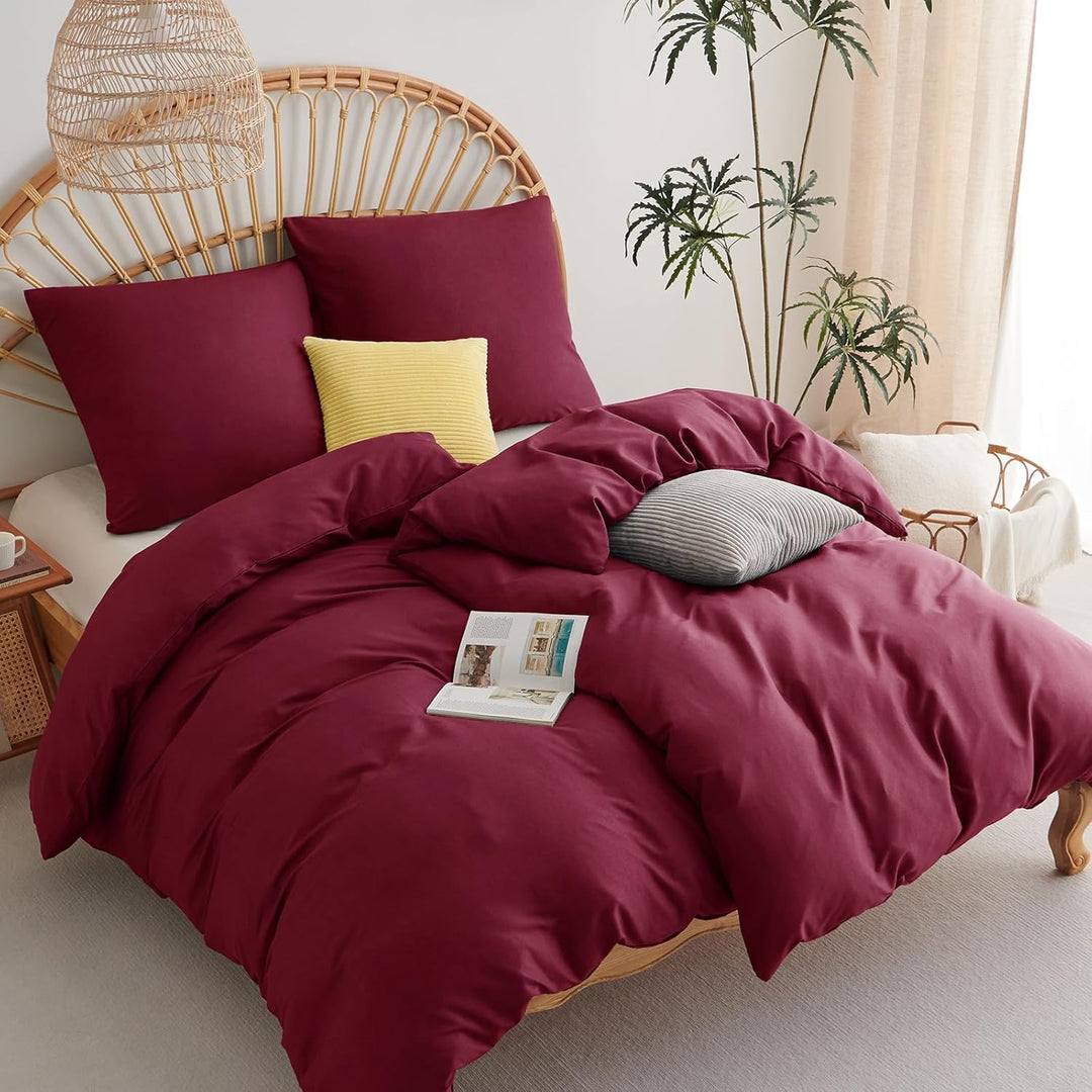 WAVVE Bettwäsche 135x200 4teilig Rot Weinrot - Bettbezüge 135 x 200 2er Set mit Kissenbezüge 80x80 c