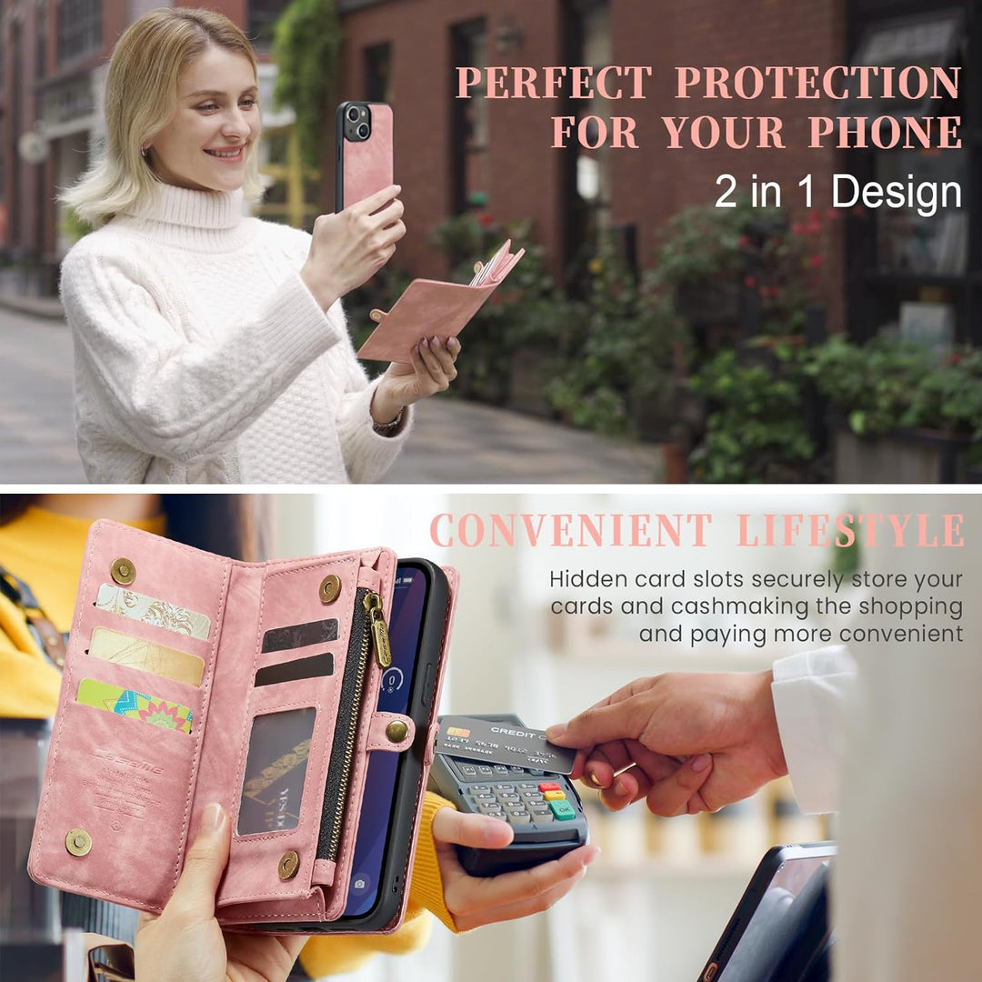 UFinetech für iPhone 15 Plus Hülle, Flip Leder TPU Stossfeste Kartenfach Tasche Handyhülle für iPhon