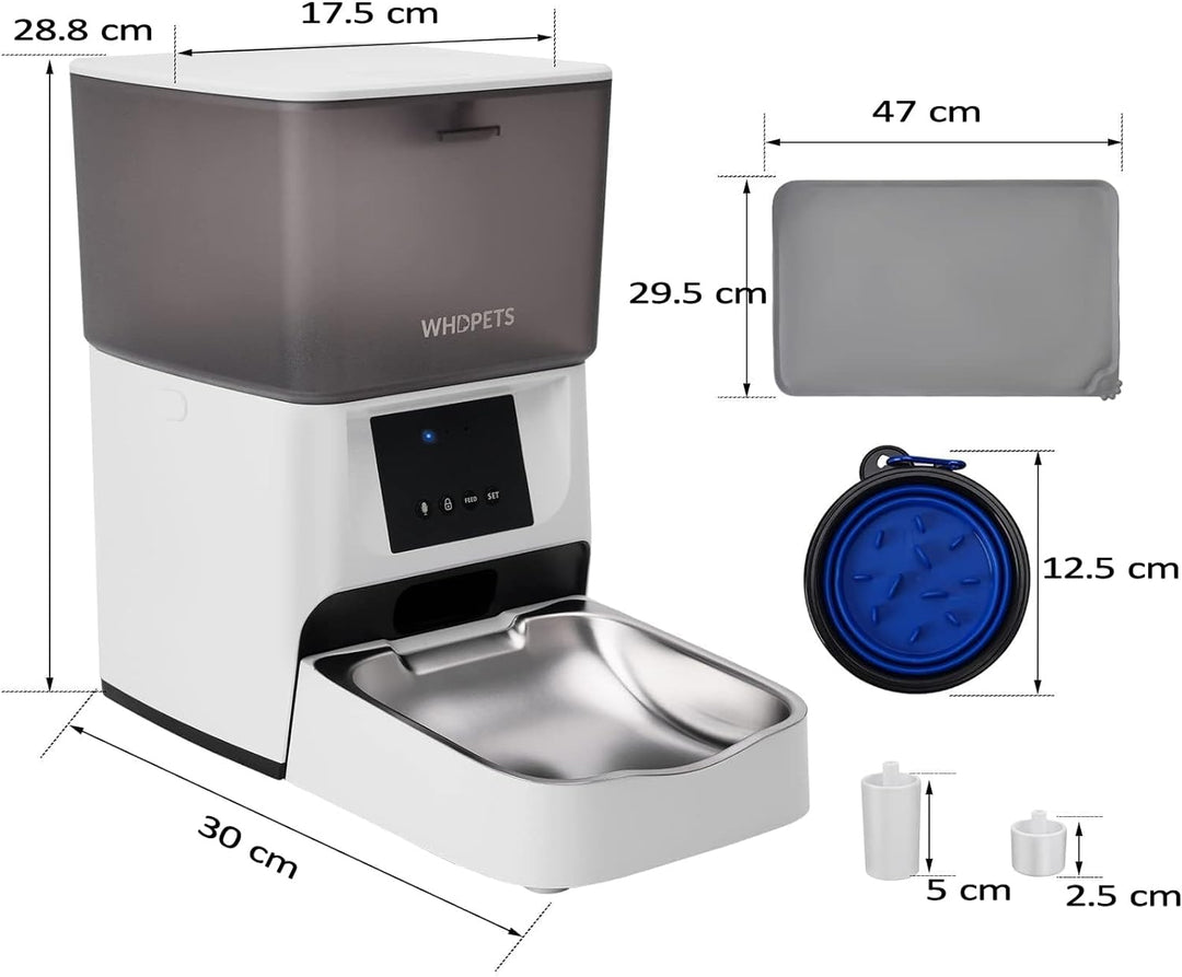 Futterautomat für Katze und Hund, WiFi Automatischer Futterspender mit Edelstahlnapf für Trockenfutt