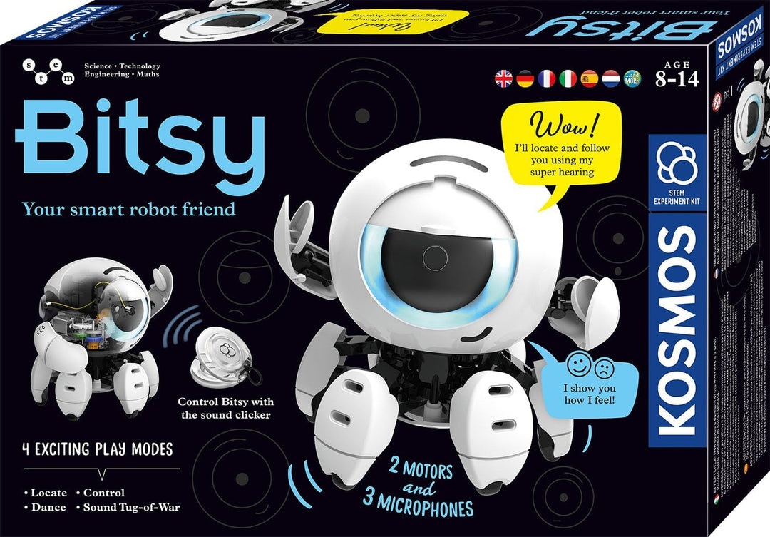 Kosmos 617424 Bitsy - Dein cleverer Robo-Freund, Roboter für Kinder, Steuere Bitsy mit Sound-Klicker