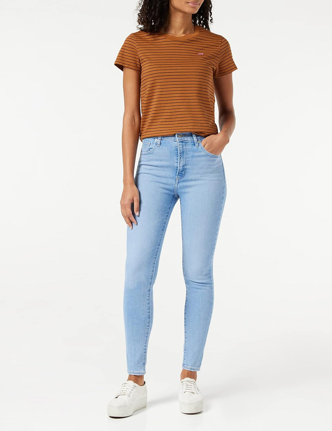 Levi's Damen The Perfect Tee T-Shirt, Striped Chesthit Logo XS Glazed Ginger, XS Glazed Ginger