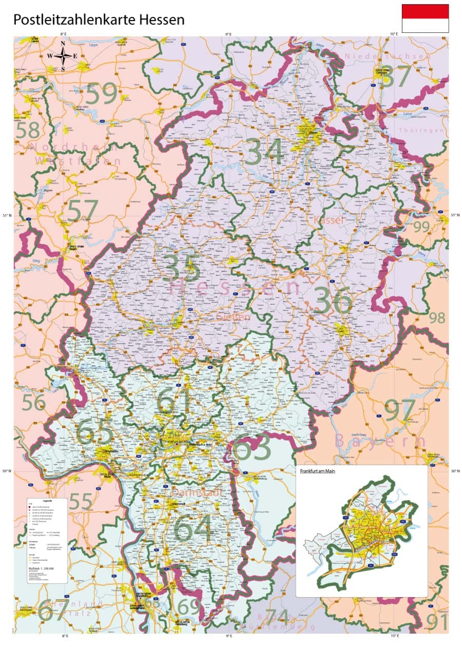 GeoMetro XL Postleitzahlenkarte von Hessen mit Laminierung (beschreib- und abwischbar): Grosse GeoMe