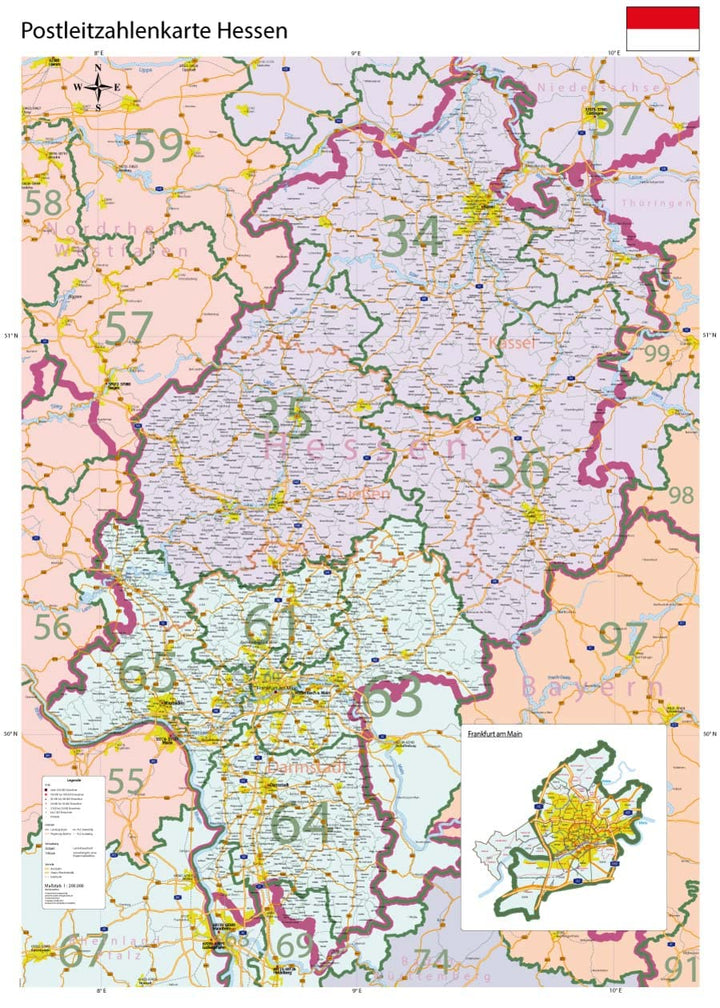 GeoMetro XL Postleitzahlenkarte von Hessen mit Laminierung (beschreib- und abwischbar): Grosse GeoMe