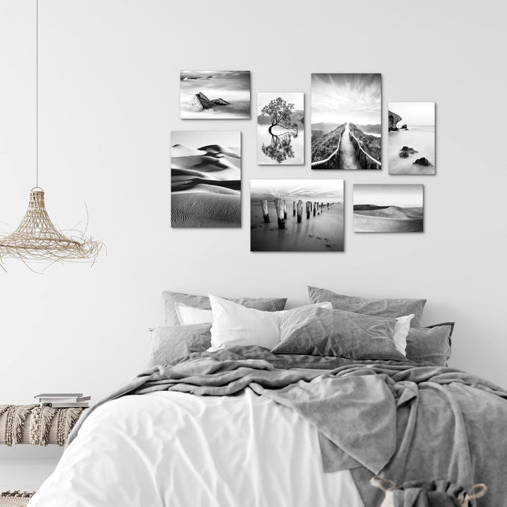 Novart Wandbilder Landschaft Sand Natur - KOMPLETT AUFHÄNGFERTIG - Schwarz Weiss Wohnzimmer Schlafzi