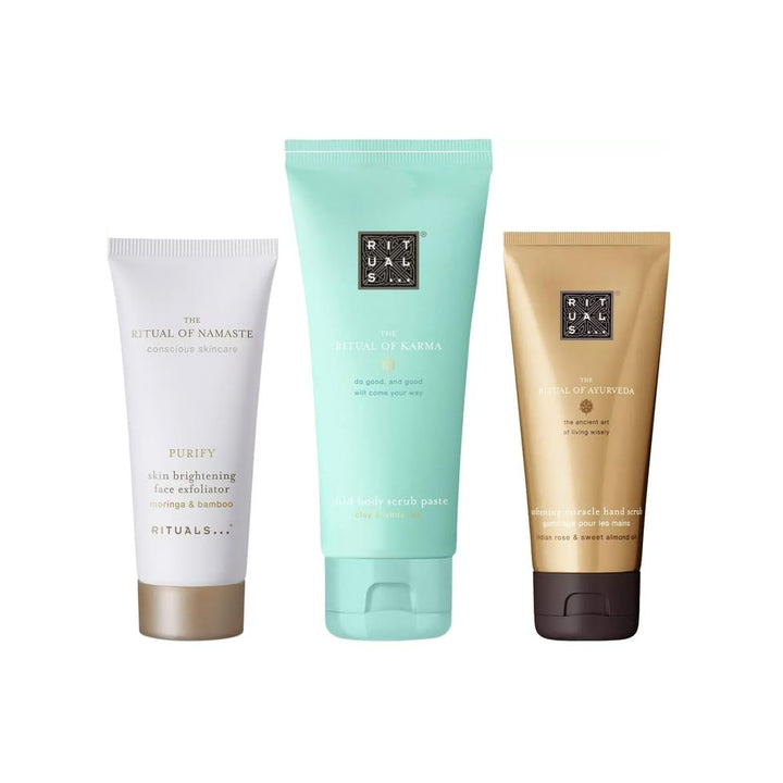 Rituals Komplettes Peeling-Erlebnis für Gesicht, 30 ml, Körper 50 ml und Hände 30 ml Box Geschenk-Se
