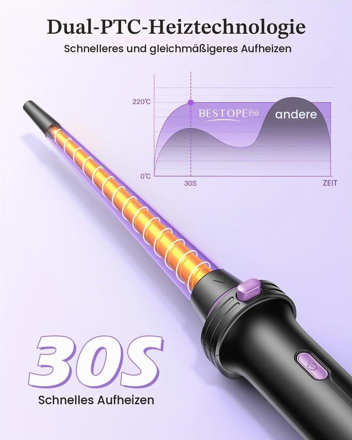 BESTOPE PRO Lockenstab, 5 in 1 Lockenstäbe Set mit Glätteisen, Thermobürste, 3 Keramische Lockeneise