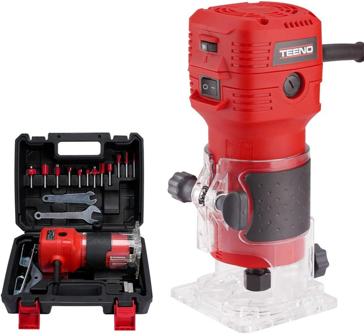 TEENO Holzfräse Oberfräse 650 W 15000–32000 U/min mit Tragetasche,6 Variable Geschwindigkeiten,Elekt