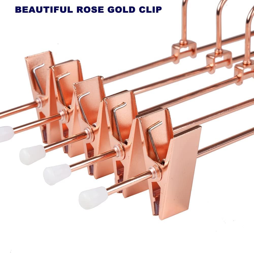 Amber Home 20 Stück 30cm Metall Kleiderbügel für Hose, Rotkupfer | Verstellbare Rutschfest Clips, Gl