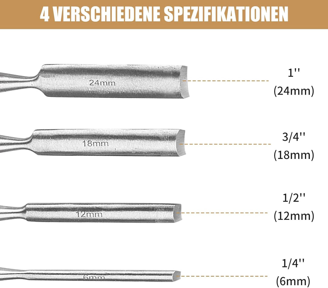 4 Stück Holz Meissel Set, Stechbeitel Rund Gebogen Hohlbeitel Werkzeuge Set, CR-V Stahl halbkreisför