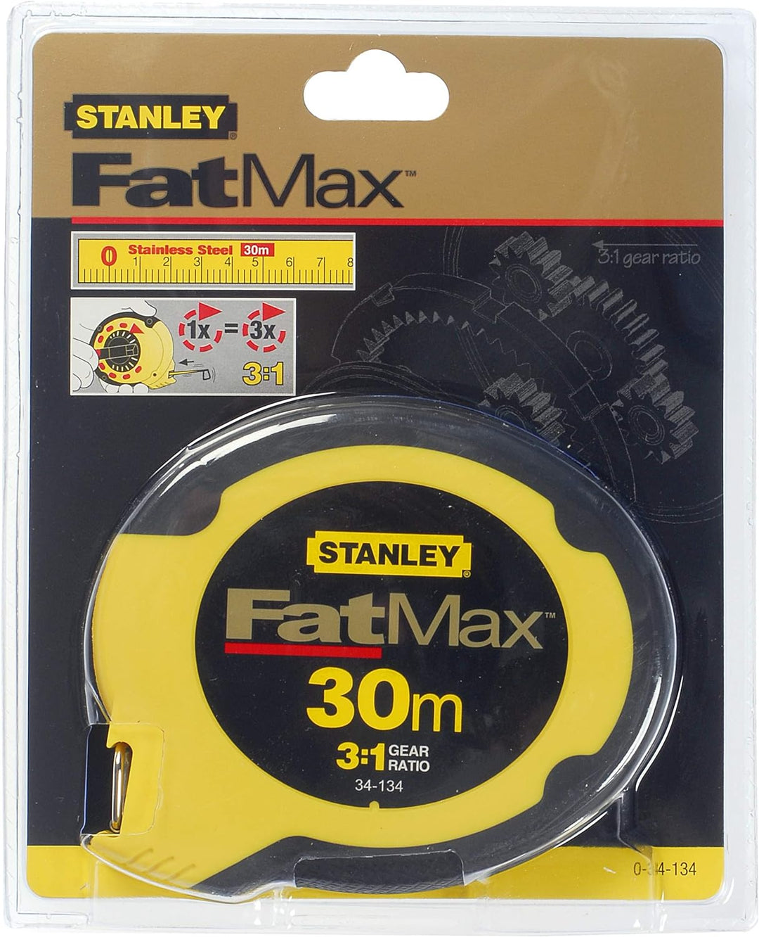 Stanley FatMax Kapselbandmass Stahl (30 m Länge, korrosionsbeständig, Bi-Material Gehäuse, Genauigke
