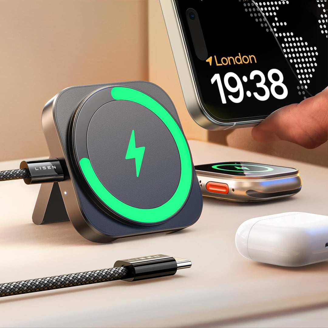 LISEN für Ladestation Apple Watch Und iPhone [Super Tragbar] Magsafe Ladegerät,Reisen Wireless Charg