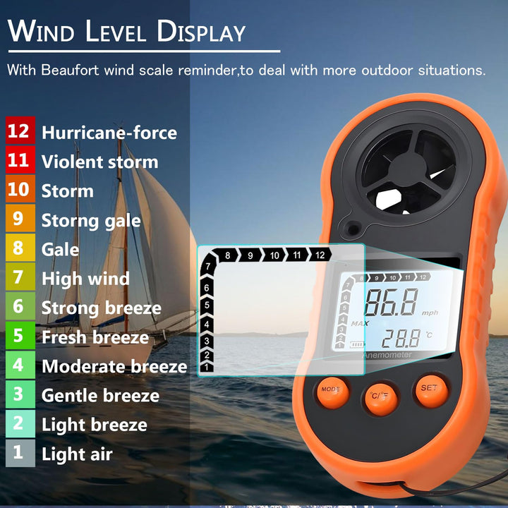 Digitaler Windmesser, Handwindgeschwindigkeitsmesser, Luftströmungsgeschwindigkeitsmesser zum Messen
