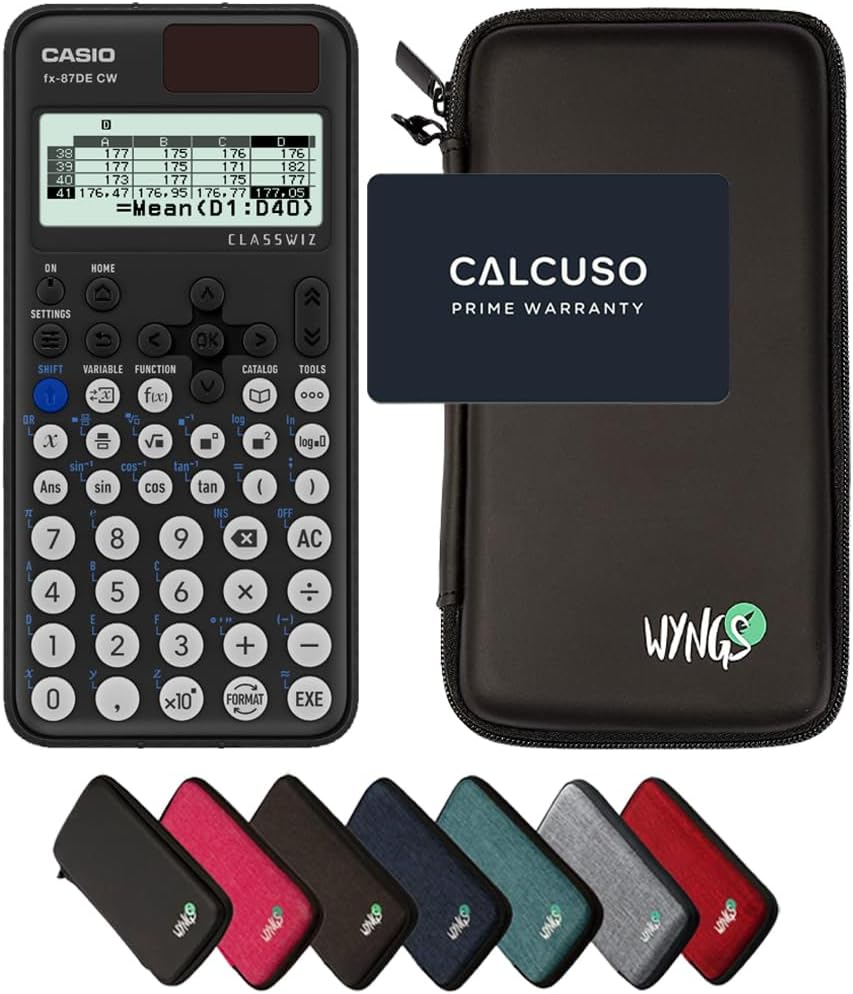 CALCUSO Sparpaket: Casio FX-87DE CW ClassWiz technisch-wissenschaftlicher Schulrechner + WYNGS Schut