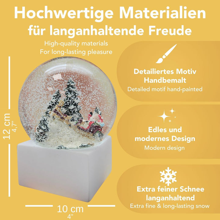 Minium Collection 20112 Schneekugel Weihnacht Santa im Schlitten Winter auf Sockel weiss eck, Pure-L