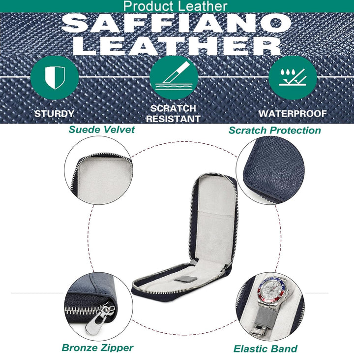 Hiram Uhrengehäuse Saffiano Leder Uhrenaufbewahrungsbox für 1 Uhr, Tragbar Uhren-Reiseetui für Herre