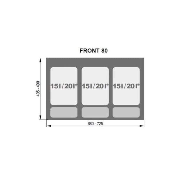 REJS Mülltrennsystem Küche für 80 cm Schrank 3-fach 72,5x49x30 cm (3x 15L) mit Deckel Einbau Abfalls