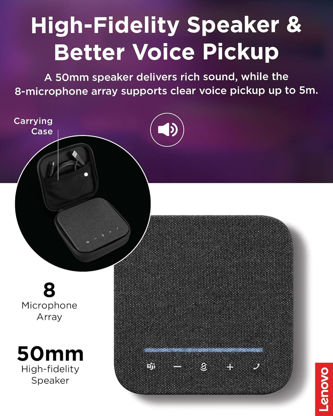 Lenovo Wireless Speakerphone 6000, Kabellos, Bluetooth 5.3, 8 Beamforming-Mikrofone, KI-Geräuschunte